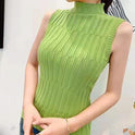 Retro Half High Neck Slim Knit Sweater Women Sleeveless All-match Bottoming Vest Top