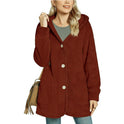 European And American Plush Hooded Button Pocket Cardigan Casual Coat