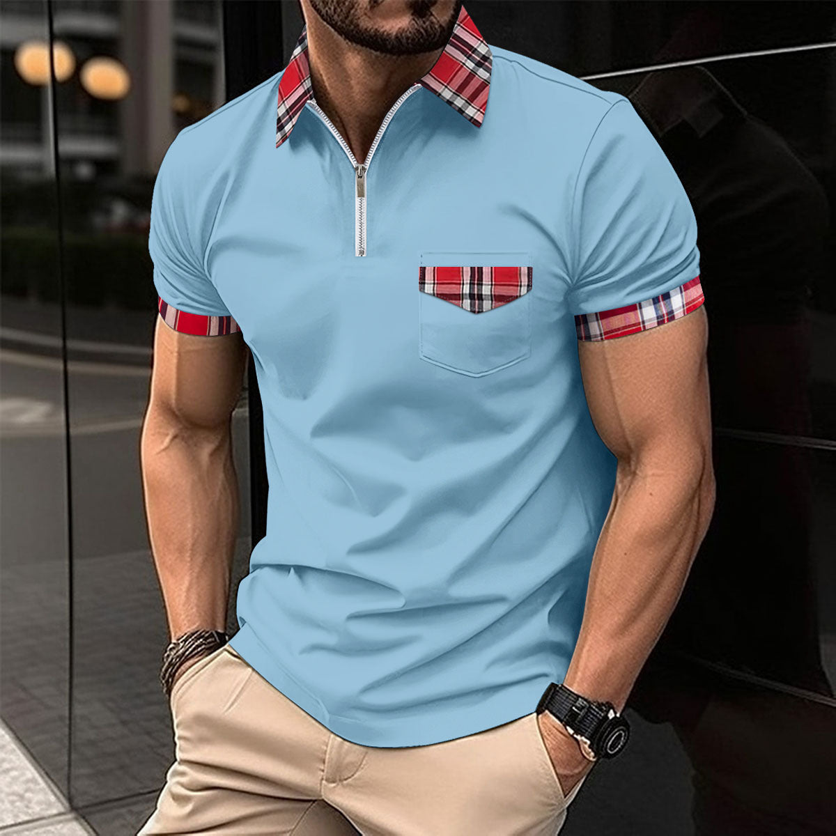 Men's Fashion Solid Color Casual Short Sleeve