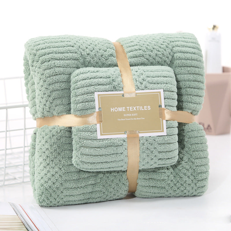 Coral Velvet Auspicious Grid Soft Absorbent Unisex Towels Suit