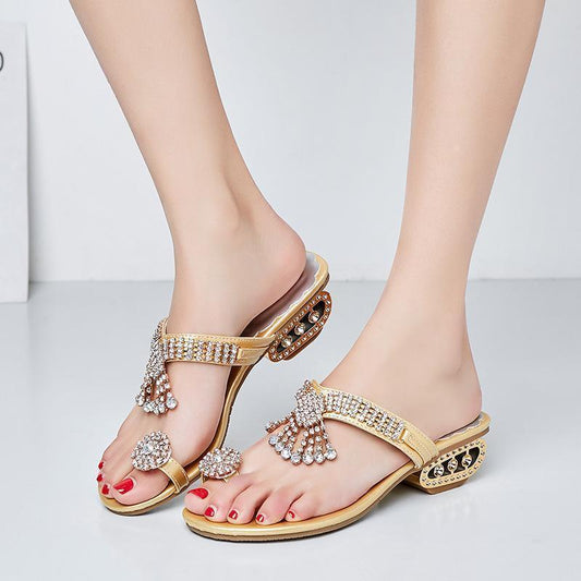 Flip-Flops Rhinestone Wedge Chunky Heel Non-slip