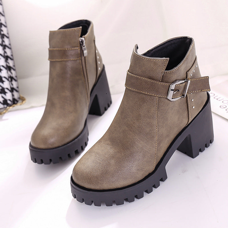 Belt Buckle Non-slip Short Tube Women's Boots Waterproof Platform