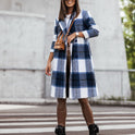 European And American Fall Winter Fashion Brushed Mid-length Plaid Wool Coat