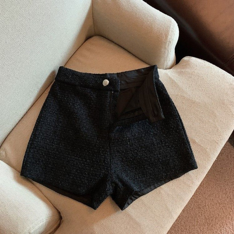 Elegant Tweed Loose High Waist Wide Leg Shorts For Women