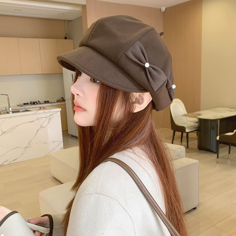 Fashion Pearl Bow Makes Face Look Small Beret Trendy