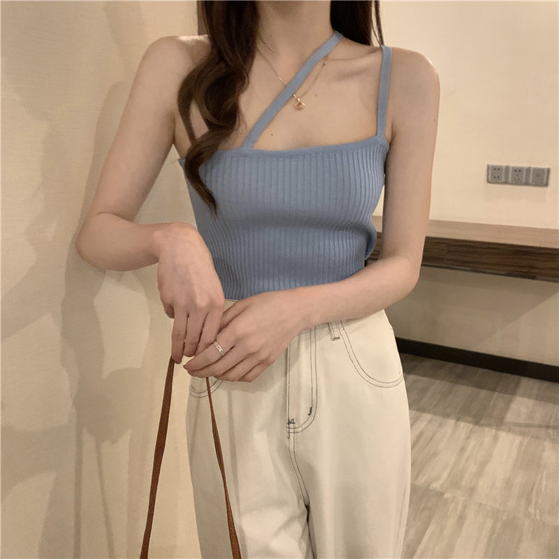 Women's Summer Outer Wear Slant Shoulder Knitted Bottoming Vest