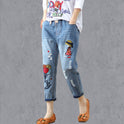 Women's Denim Cropped Harem Pants Loose