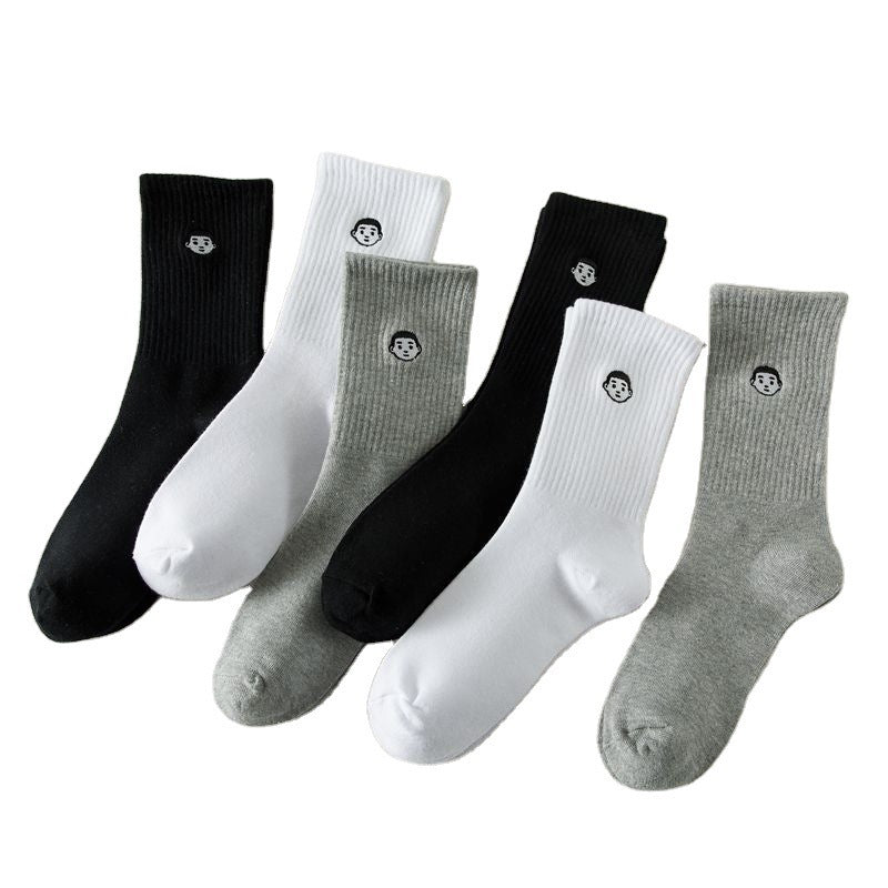 Black Solid Color Simple Couple Socks In Autumn