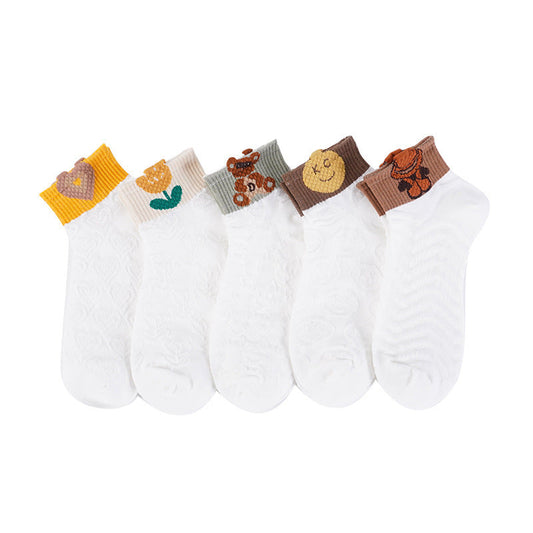 Women's Three-dimensional Bear Embossed Boat Socks