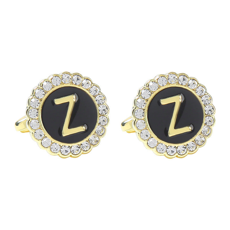 Round Diamond French Cufflinks Men's 26 Letters