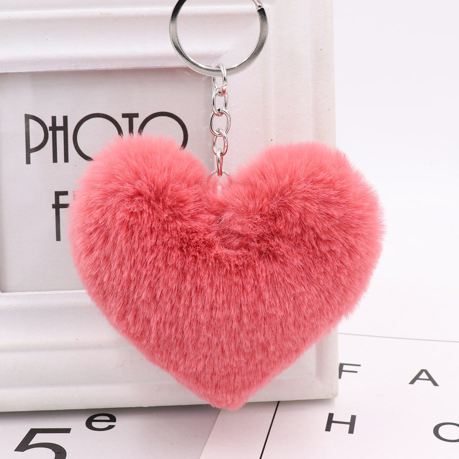 Heart-shaped Fur Ball Keychain Rex Rabbit Plush Car Pendant