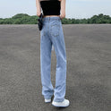 Women's Adjustable Waist Jeans High Waist Straight Pants Loose