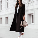 Long Sleeve V-neck Tie Woolen Coat Women's Clothing