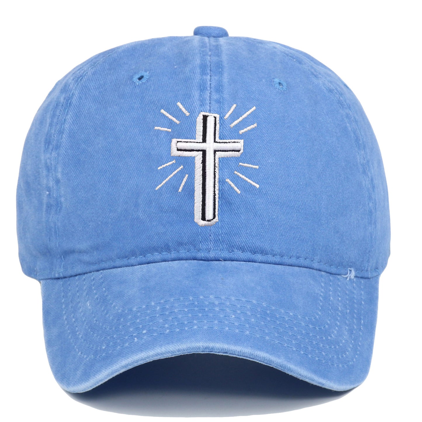 Cross Embroidered Baseball Cap Worn Looking Washed-out