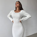 Solid Color Long Sleeve Elegant Slim Fit Hollow Backless Two-way Wear Dress