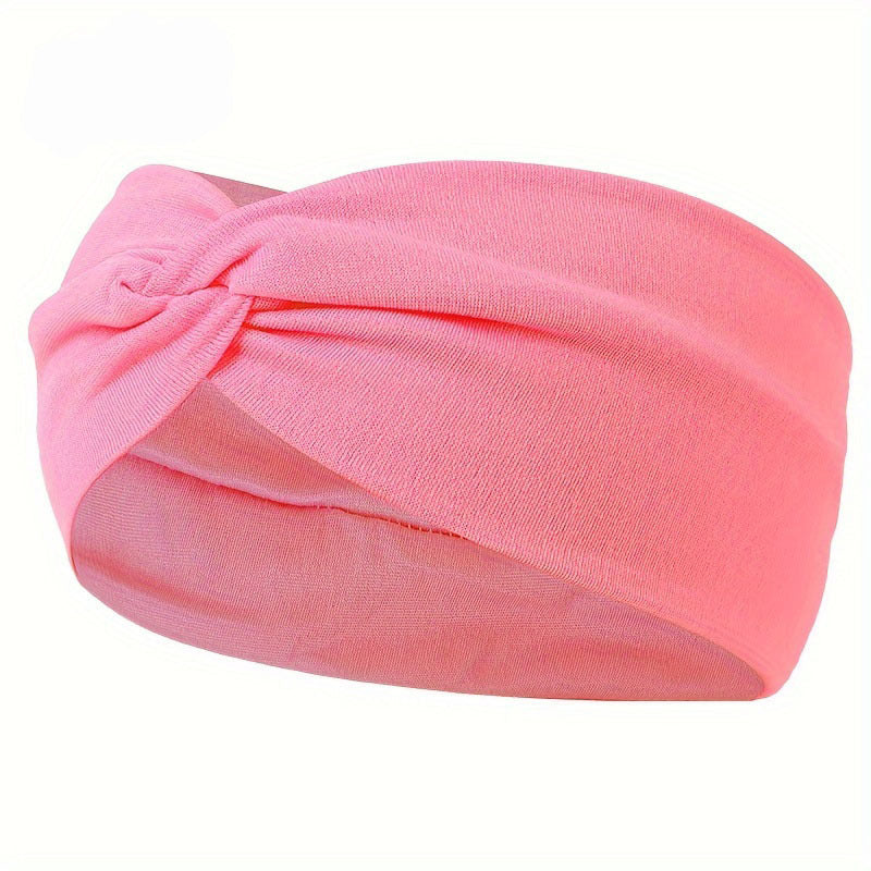 Pure Color And Knotted Hair Band Elastic Wide Hair Band Non-slip Headband, Suitable For Gym Sports Yoga