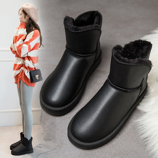 Plus Velvet PU Anti-water Ingress Easy To Take Care Of The Middle Tube Haoyang Snow Boots