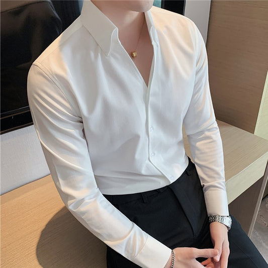 Large V-neck Men's Long-sleeved Business Shirt