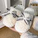 Autumn And Winter New Bow Tie Cotton Slippers Ladies Outside The Girl Heart Warm Plush Indoor Home Monthly Shoes Cotton Slippers