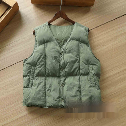 Japanese Retro Simple Men's Winter Thickened V-neck Loose And Warm Vest