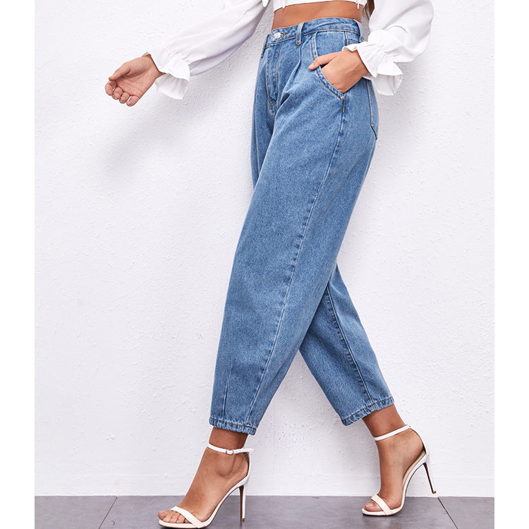 Loose High Waist Washed Daddy Pants Denim Trousers Women