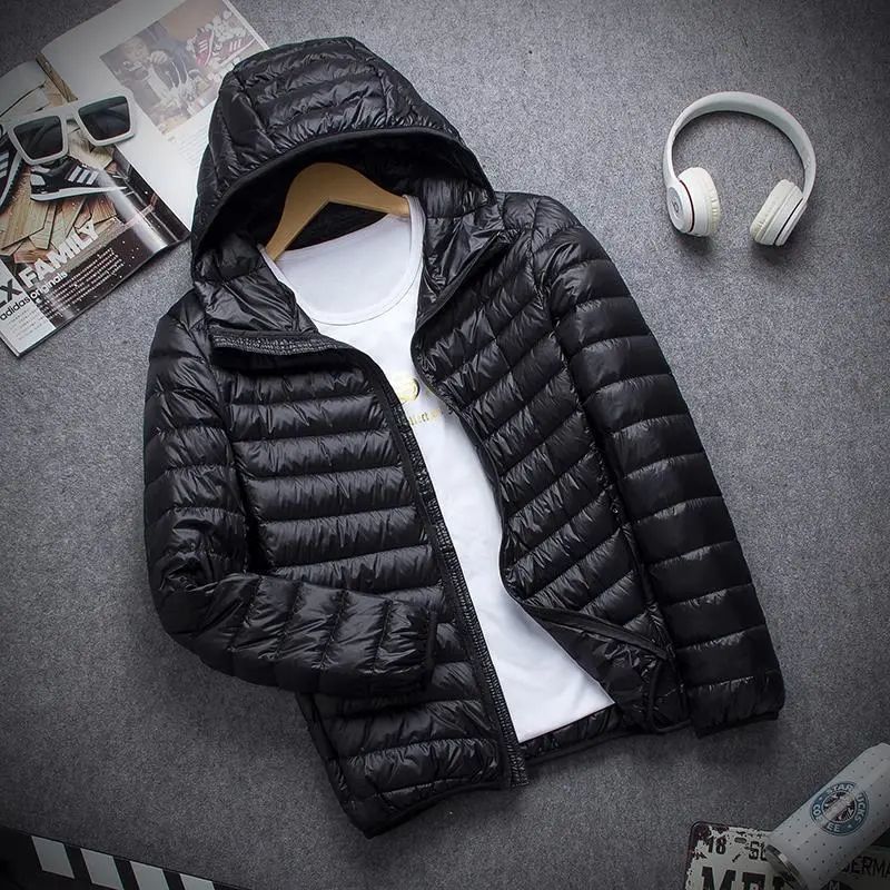 Men's Stand Collar Hooded Short Ultra-thin Down Jacket