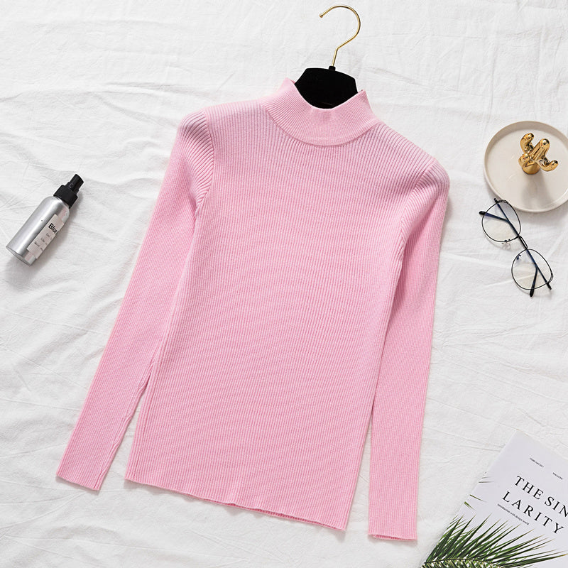 Slim Fit Half-high Collar Long Sleeves Bottoming Shirt Pure Color All-matching Sweater