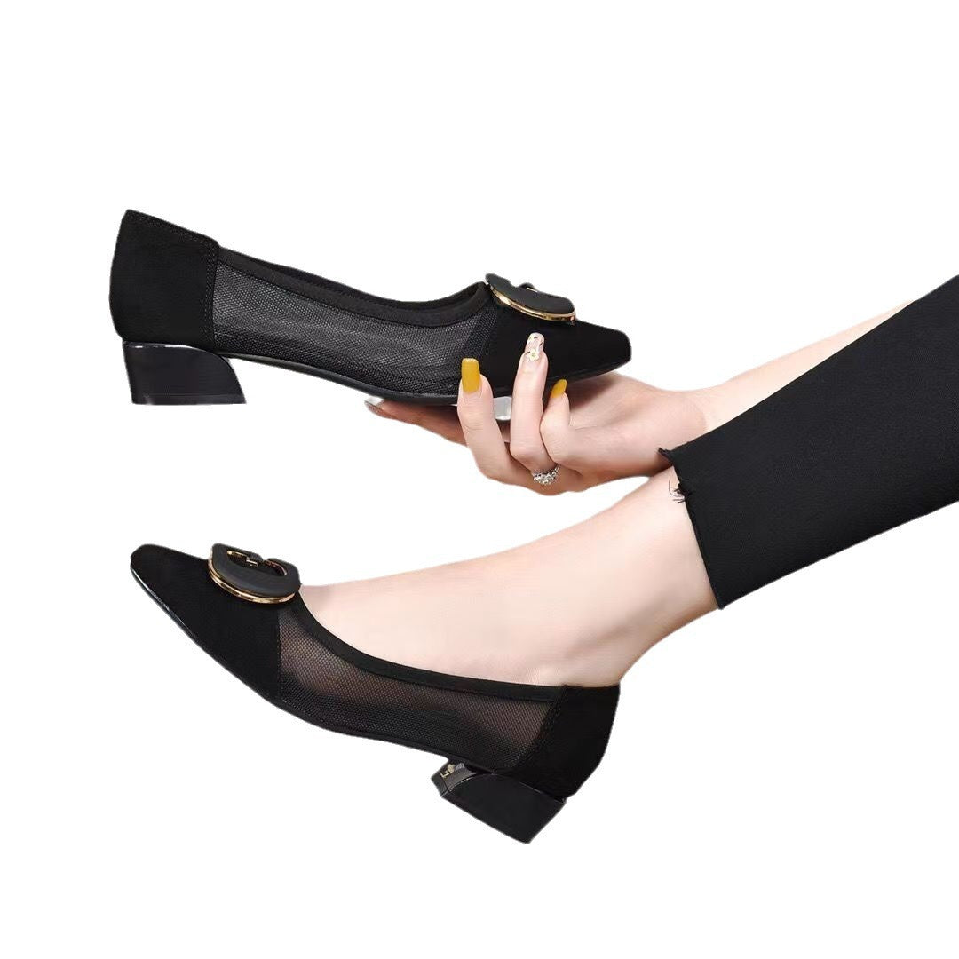 Metal Buckle Pointed-toe Hollowed Pumps Women