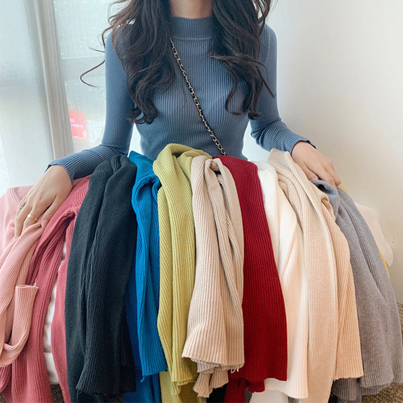 Solid Color Pit Strip Knit Pullover Turtleneck Sweater