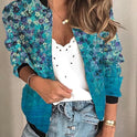 Women's Zipper Short Floral Long-sleeved Jacket Plus Size Clothing