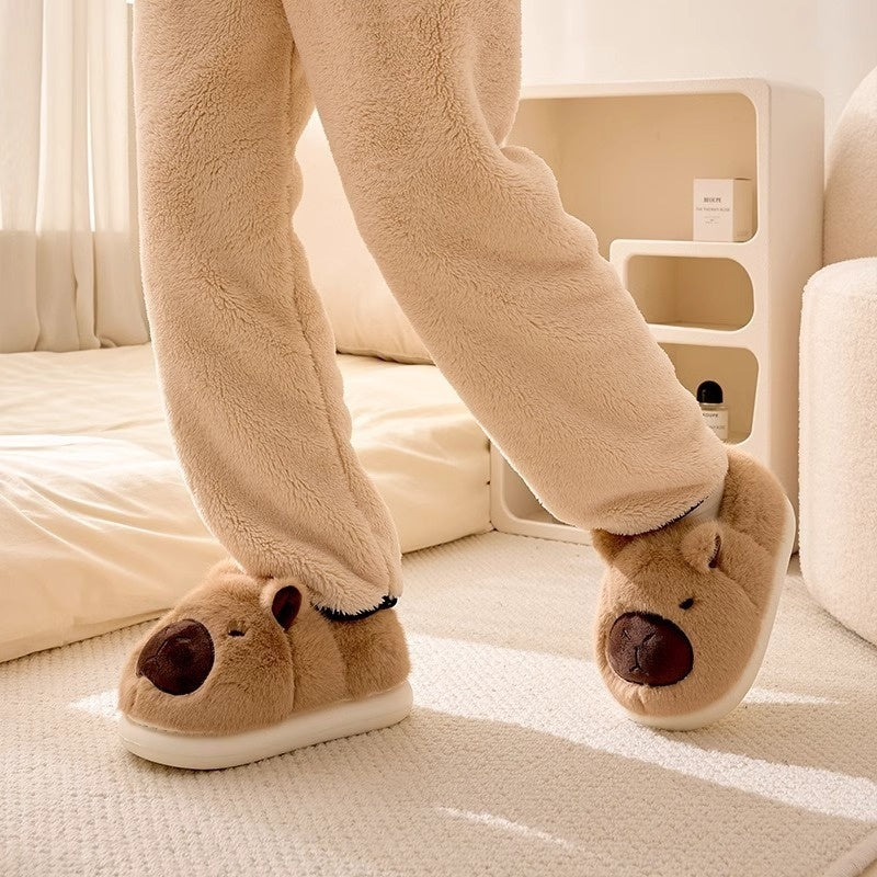 Capabala Cute Plush Platform Heel Covered Outdoor Warm Slippers