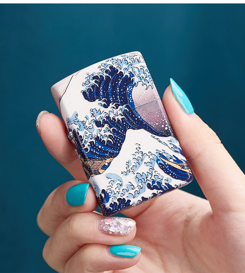 Colored Lacquer Kanagawa Surf Inside Lighter Dimension Time Sense Windproof Lighter