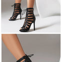 Summer Open Toed High Heel Lace-up Sandal Boots