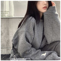 Women's Waffle Round Neck Sweater Loose Trendy Pullover