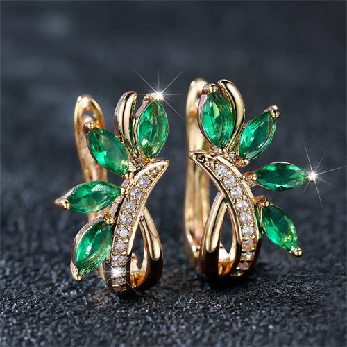 Water Drop Flower Shape Green Zircon Earrings