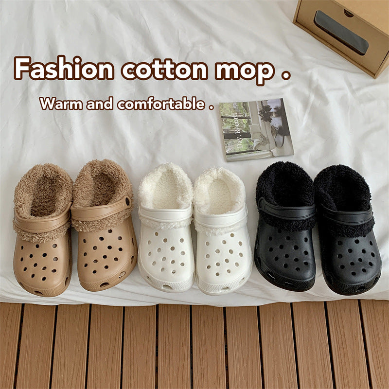 Hole Shoes Plush Cotton Cover Fleece Lined Warm Removable Washable Couple Lining Thickened