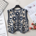 Spring Outdoor Irregular V-neck Vest Female Hollow Embroidery Vest Jacket Cardigan Outerwear Top