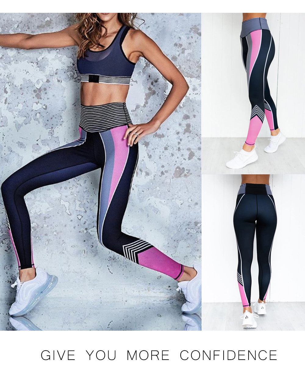 Colorblock 3D Digital Printing Sports Tight Fitness Polyester Pants