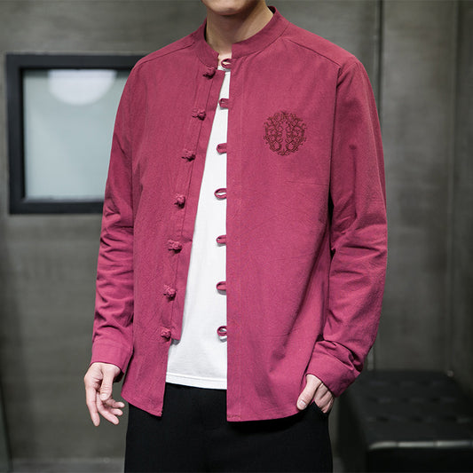 Men's Embroidery Buckle Hanfu Shirt Coat