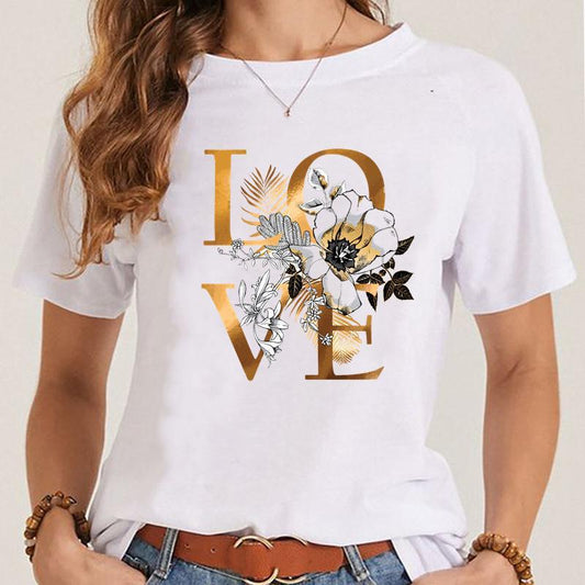 Women's Fashionable Simple Printed Short-sleeved T-shirt