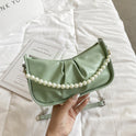 Pleated Solid Color Pearl Chain Underarm Bag