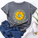 Bee Festival European And American Loose Round Neck Sunflower Short Sleeve