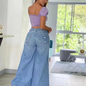 Lady Sexy Fashion Holes Denim Wide-leg Pants