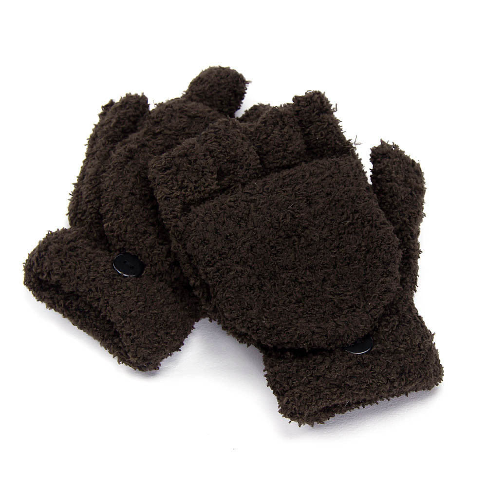 Coral Fleece Flip Half-finger Gloves, Writing And Internet Travel Warm Gloves