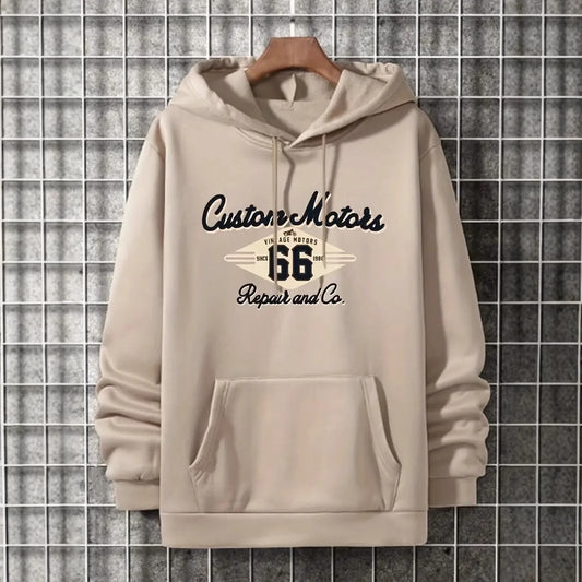 Letter Number 66 Printed Casual Hooded Pullover Sweater