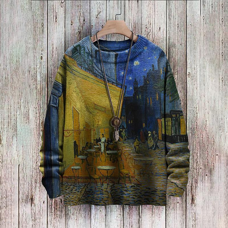 Abstract Style Digital Printing Drop-shoulder Long Sweater