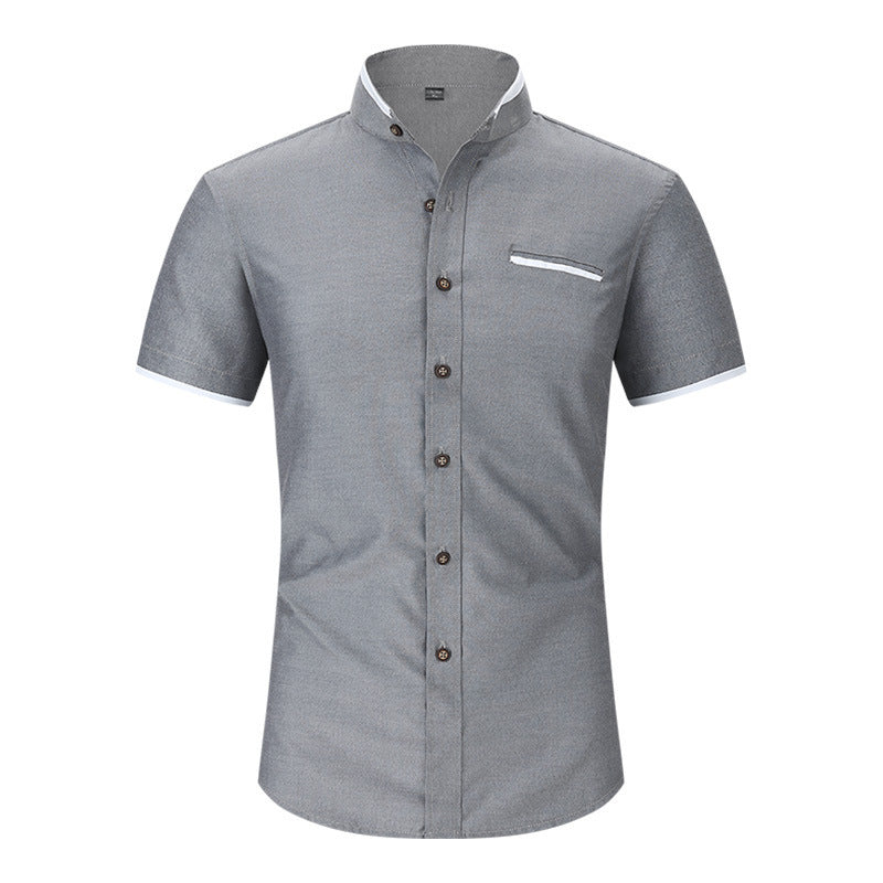 Stand Collar Men's Short Sleeve Shirt