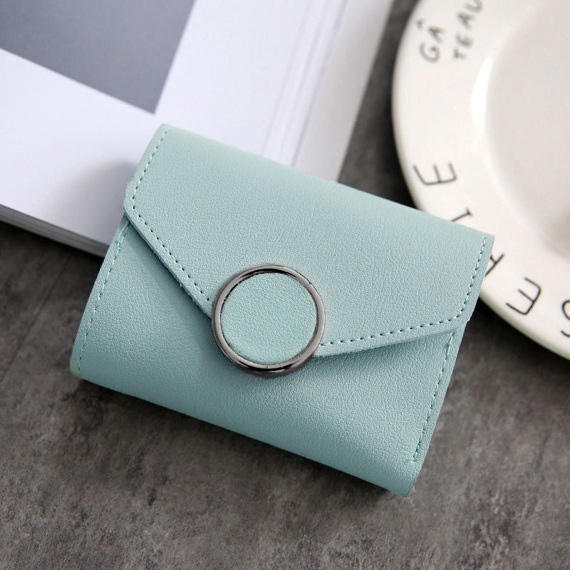 Ring British Retro Lychee Pattern Women's Solid Color Tri-fold Wallet