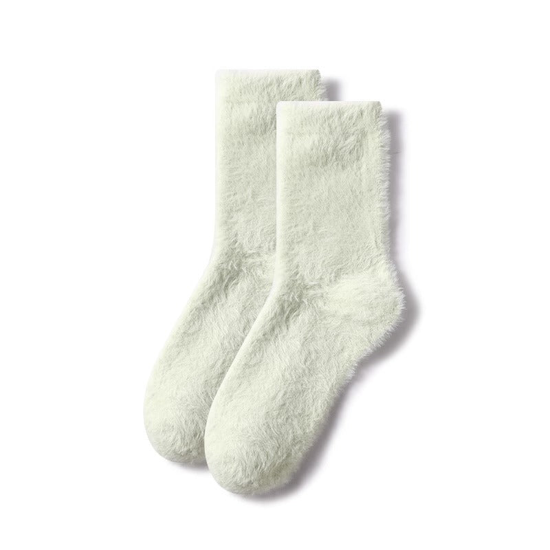 Solid Color Mink Fur Fleece-lined Thick Mid-calf Length Socks