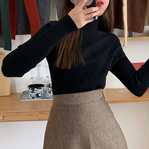 Half-high Neck Slim-fit Sweater With Long Sleeves